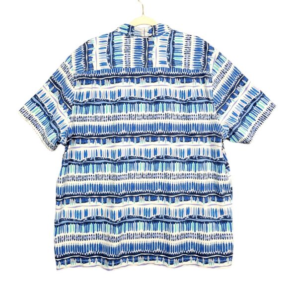 TOMMY BAHAMA Blue White Geo Surf Silk Hawaiian Short Sleeve Camp Shirt SIZE XXL - Picture 4 of 14